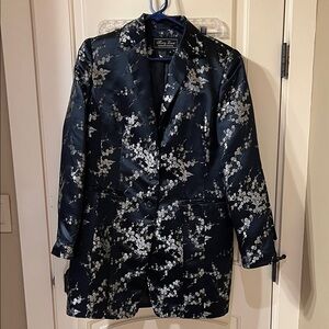 Vintage 90s Terry Lewis Black Floral Brocade Satin Blazer Size S